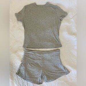 Women's Gray fold over Lounge Short Set - Soft loungewear
